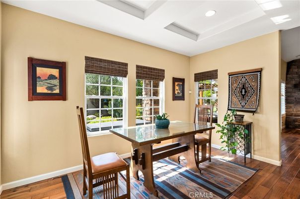 Dining room, Interior, Recessed Lighting, Wood Texture Flooring