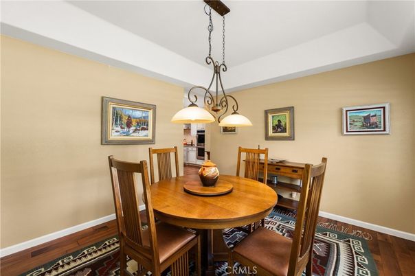 Dining room, Interior, Pendant Lights, Wood Texture Flooring
