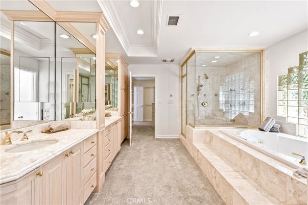 Bathroom, Dual Sink Vanities, Glass Shower, Interior, Recessed Lighting
