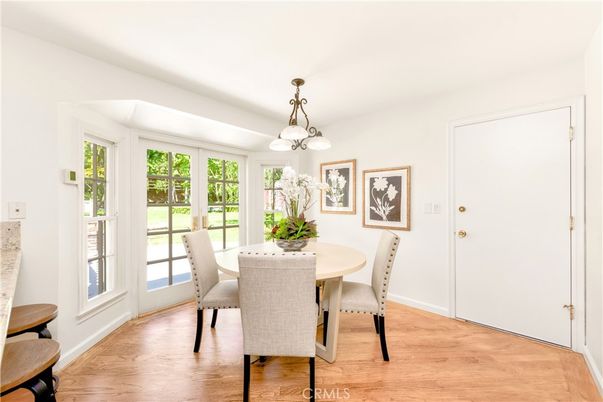 Dining room, Interior, Pendant Lights, Wood Texture Flooring
