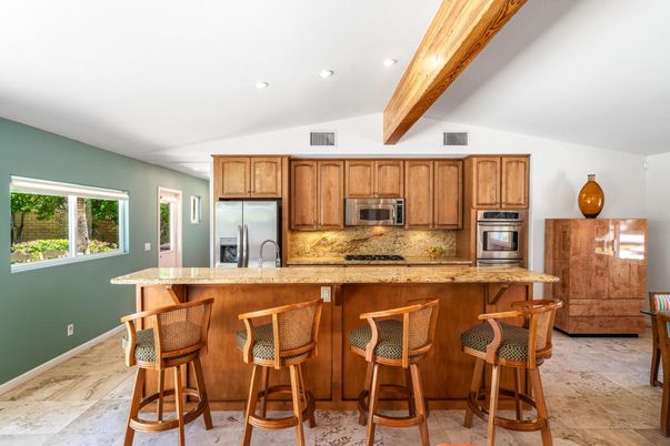 Interior, Kitchen, Recessed Lighting, Stainless Steel Appliances, Wooden Beams