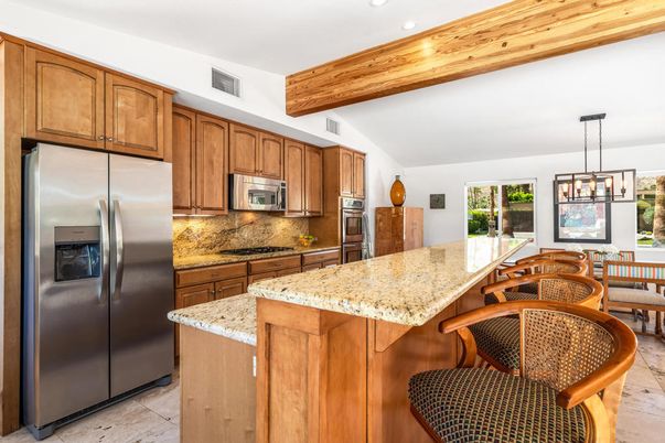 Dining room, Interior, Kitchen, Pendant Lights, Recessed Lighting, Stainless Steel Appliances, Wooden Beams