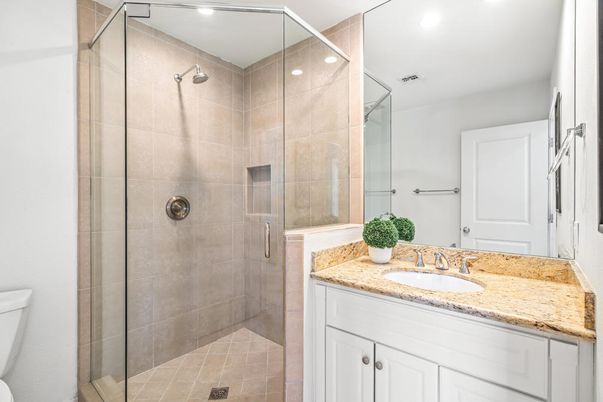 Bathroom, Glass Shower, Interior, Recessed Lighting