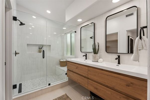 Bathroom, Dual Sink Vanities, Glass Shower, Interior, Recessed Lighting