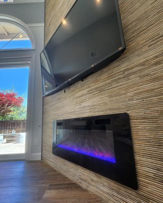 Fireplace, Interior, Recessed Lighting, Wood Texture Flooring