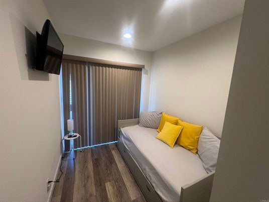 Bedroom, Interior, Recessed Lighting, Wood Texture Flooring