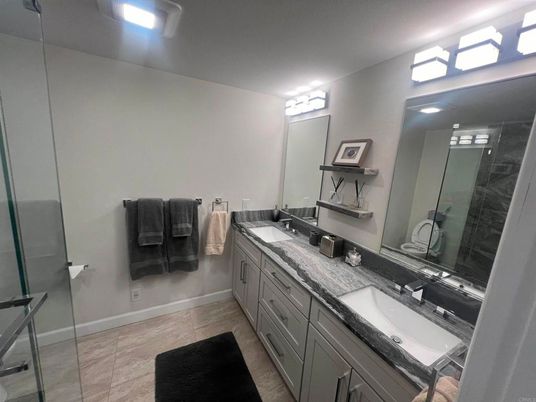 Bathroom, Dual Sink Vanities, Glass Shower, Interior