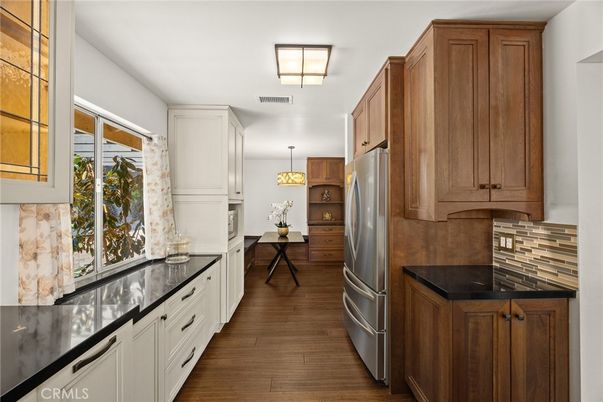 Interior, Kitchen, Pendant Lights, Stainless Steel Appliances, Wood Texture Flooring