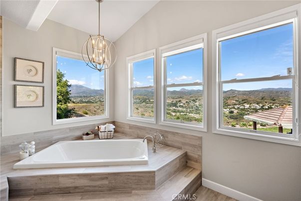 Bathroom, Interior, Pendant Lights, Wood Texture Flooring