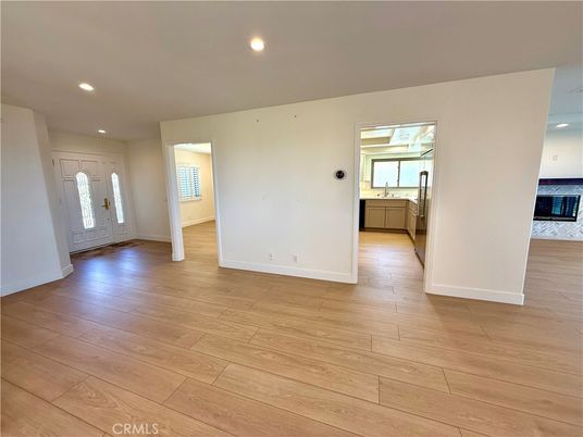 Empty room, Interior, Kitchen, Recessed Lighting, Wood Texture Flooring