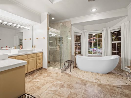 Bathroom, Free Standing Baths, Glass Shower, Interior, Recessed Lighting