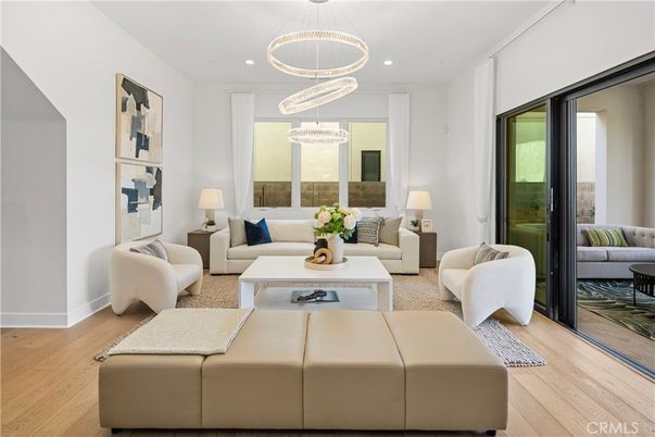 Interior, Living room, Pendant Lights, Recessed Lighting, Wood Texture Flooring