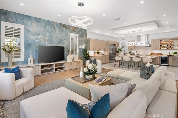 Dining room, Interior, Kitchen, Living room, Pendant Lights, Recessed Lighting, Stainless Steel Appliances, Wood Texture Flooring