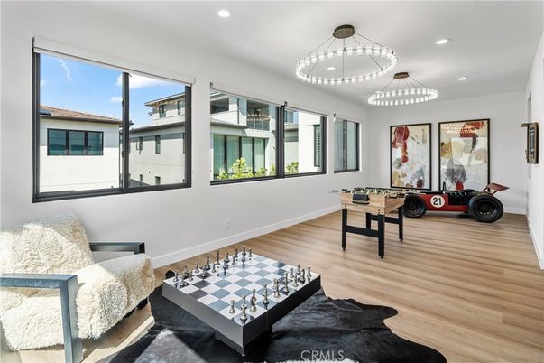 Game Room, Interior, Pendant Lights, Recessed Lighting, Wood Texture Flooring