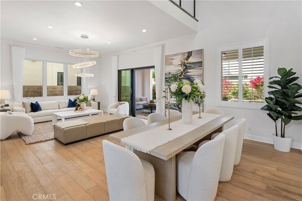 Dining room, Interior, Living room, Pendant Lights, Recessed Lighting, Wood Texture Flooring