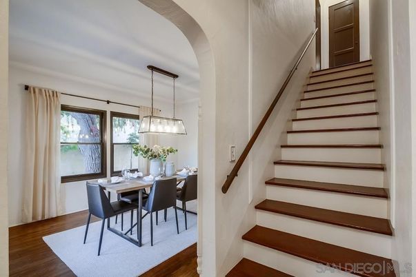 Dining room, Interior, Pendant Lights, Wood Texture Flooring