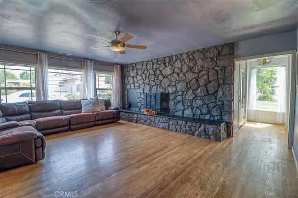 Fireplace, Interior, Living room, Stone Walls, Wood Texture Flooring
