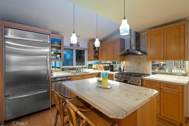 Interior, Kitchen, Pendant Lights, Stainless Steel Appliances, Wood Texture Flooring