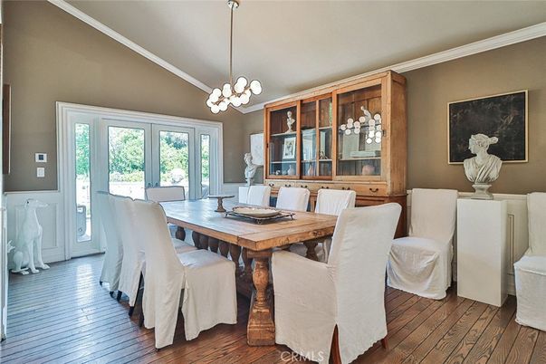 Dining room, Interior, Pendant Lights, Wood Texture Flooring