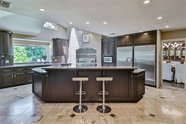 Interior, Kitchen, Recessed Lighting, Stainless Steel Appliances, Stone Walls