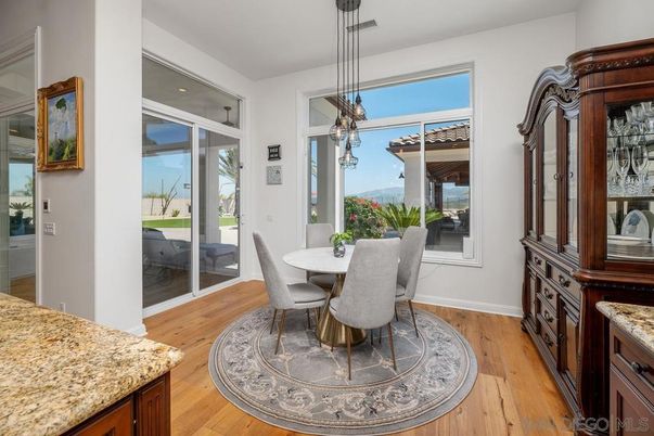 Dining room, Interior, Pendant Lights, Wood Texture Flooring