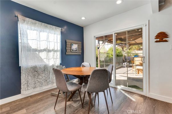Dining room, Interior, Recessed Lighting, Wood Texture Flooring