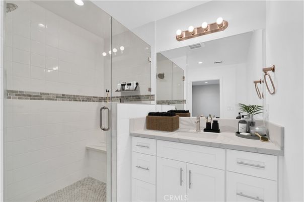 Bathroom, Dual Sink Vanities, Glass Shower, Interior, Recessed Lighting
