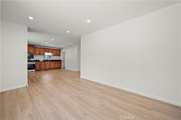 Empty room, Interior, Kitchen, Recessed Lighting, Wood Texture Flooring