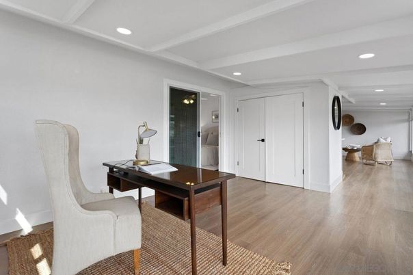 Home Office, Interior, Recessed Lighting, Wood Texture Flooring