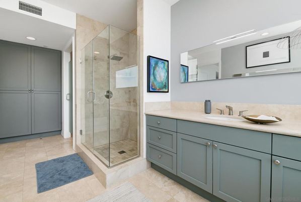 Bathroom, Glass Shower, Interior, Recessed Lighting