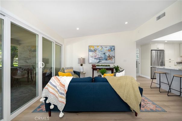Interior, Kitchen, Living room, Recessed Lighting, Stainless Steel Appliances, Wood Texture Flooring