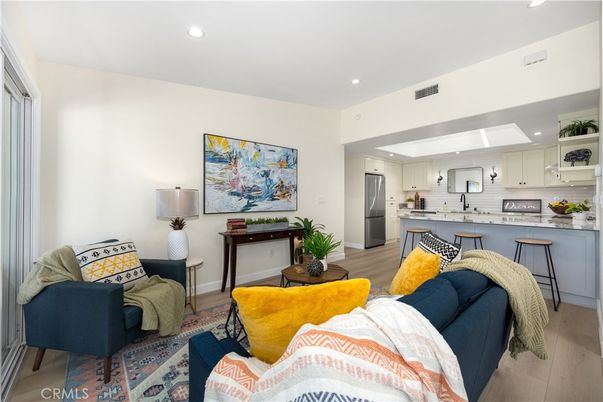 Interior, Kitchen, Living room, Recessed Lighting, Stainless Steel Appliances, Wood Texture Flooring