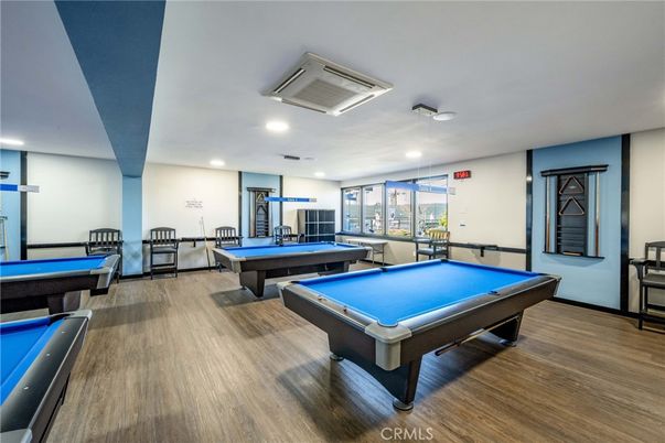 Billiard Table, Fitness Equipment, Game Room, Interior, Recessed Lighting, Wood Texture Flooring