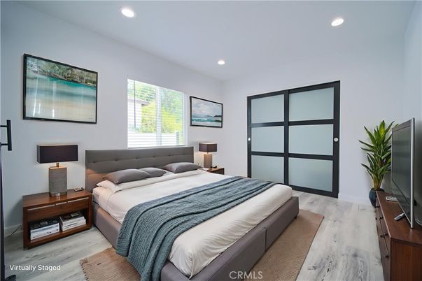 Bedroom, Interior, Recessed Lighting, Wood Texture Flooring