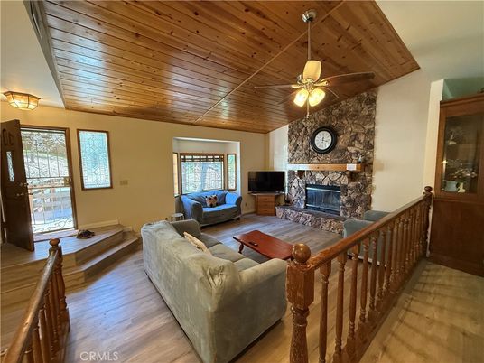 Fireplace, Interior, Living room, Stone Walls, Wooden Ceilings, Wood Texture Flooring