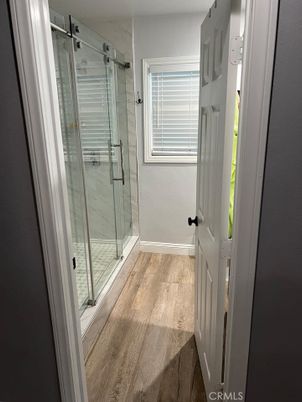 Bathroom, Glass Shower, Interior, Wood Texture Flooring