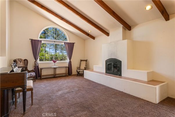 Fireplace, Interior, Recessed Lighting, Wooden Beams