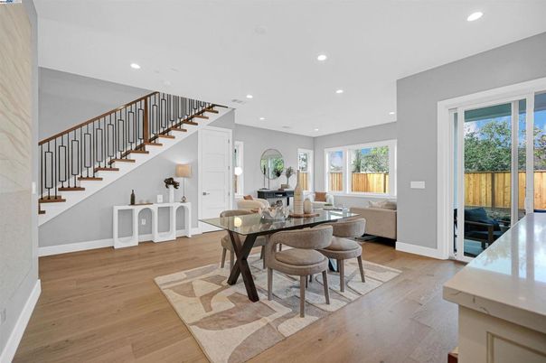 Dining room, Interior, Recessed Lighting, Wood Texture Flooring