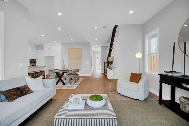 Dining room, Interior, Kitchen, Living room, Recessed Lighting, Wood Texture Flooring