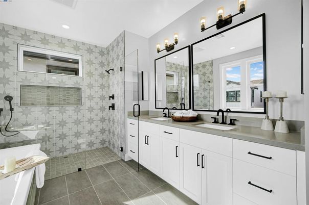Bathroom, Dual Sink Vanities, Glass Shower, Interior, Recessed Lighting