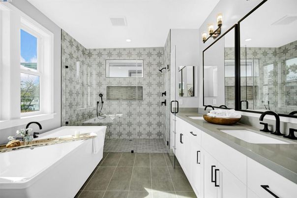 Bathroom, Dual Sink Vanities, Glass Shower, Interior, Recessed Lighting