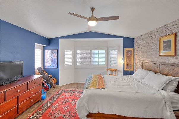 Bedroom, Interior, Stone Walls, Wood Texture Flooring