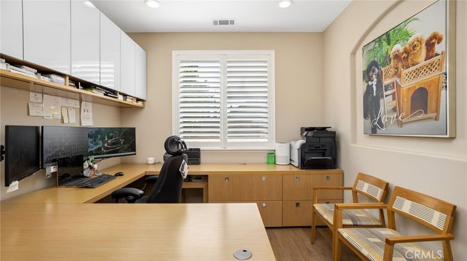 Home Office, Interior, Recessed Lighting, Wood Texture Flooring