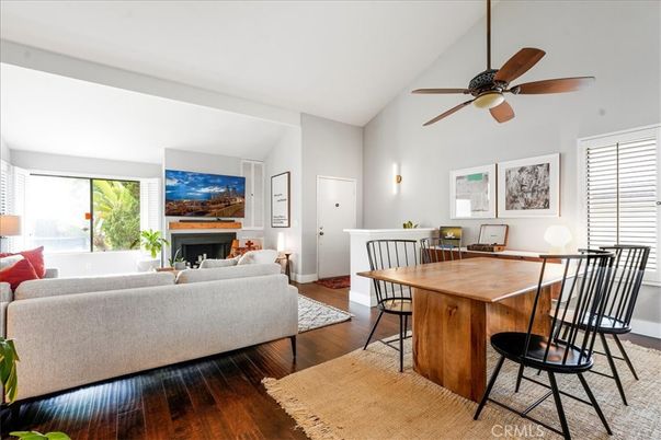 Dining room, Fireplace, Interior, Living room, Wood Texture Flooring