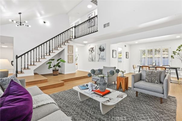 Dining room, Interior, Living room, Pendant Lights, Recessed Lighting, Wood Texture Flooring