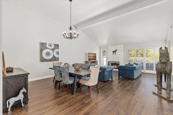 Chandelier, Dining room, Fireplace, Interior, Living room, Wood Texture Flooring