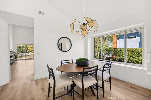 Dining room, Interior, Pendant Lights, Wood Texture Flooring
