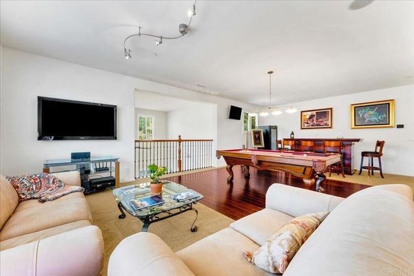 Billiard Table, Game Room, Interior, Living room, Pendant Lights, Piano, Wood Texture Flooring