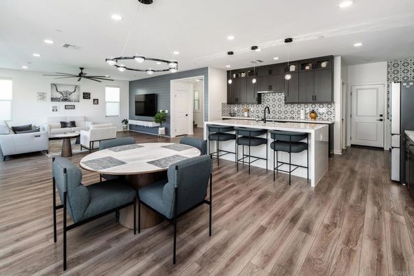 Dining room, Interior, Kitchen, Living room, Pendant Lights, Recessed Lighting, Wood Texture Flooring