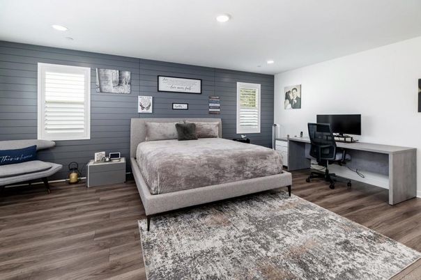 Bedroom, Home Office, Interior, Recessed Lighting, Wood Texture Flooring